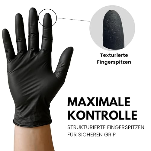 Einweghandschuhe 1000 Stück M | Nitrilhandschuhe Schwarz | Puderfreie, latexfreie Einmalhandschuhe | Reißfest & feinfühl