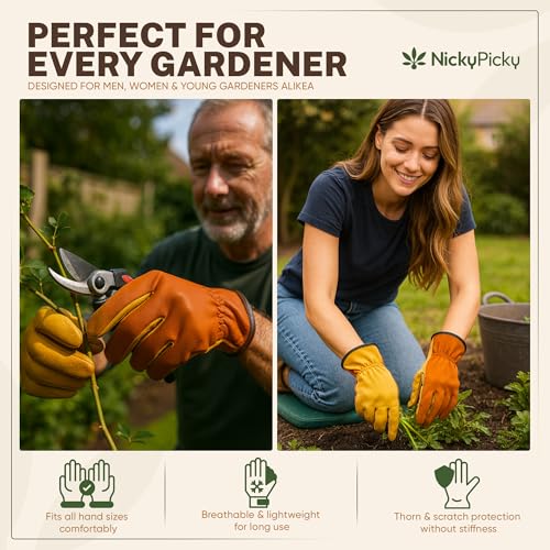 Arbeitshandschuhe Herren und Damen - Dornenfest aus Leder - schützende Handschuhe für Garten, Baustelle und Holzarbeiten